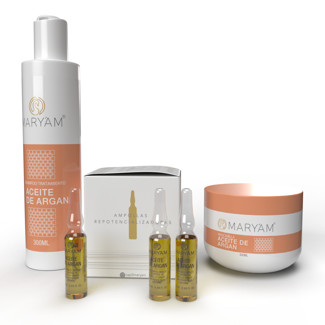 COMBO Tratamiento y Shampoo Aceite de Argan + 3 Ampollas de Argan